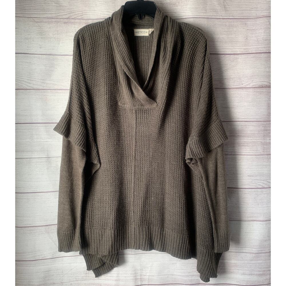 Retrod Taupe Sleeved Poncho Knit Sweater with Open Sides Size XL
